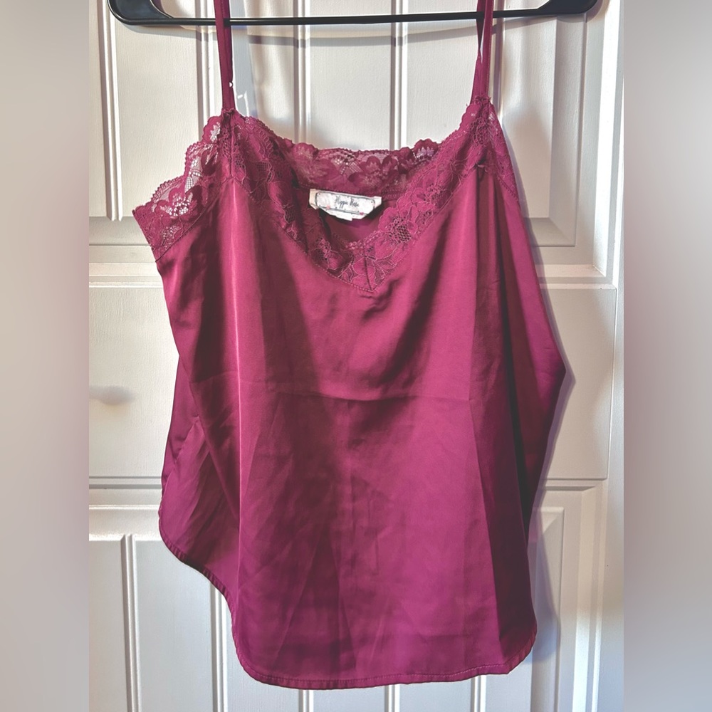 Whine Color Sexy Mesh Lace Neck Top